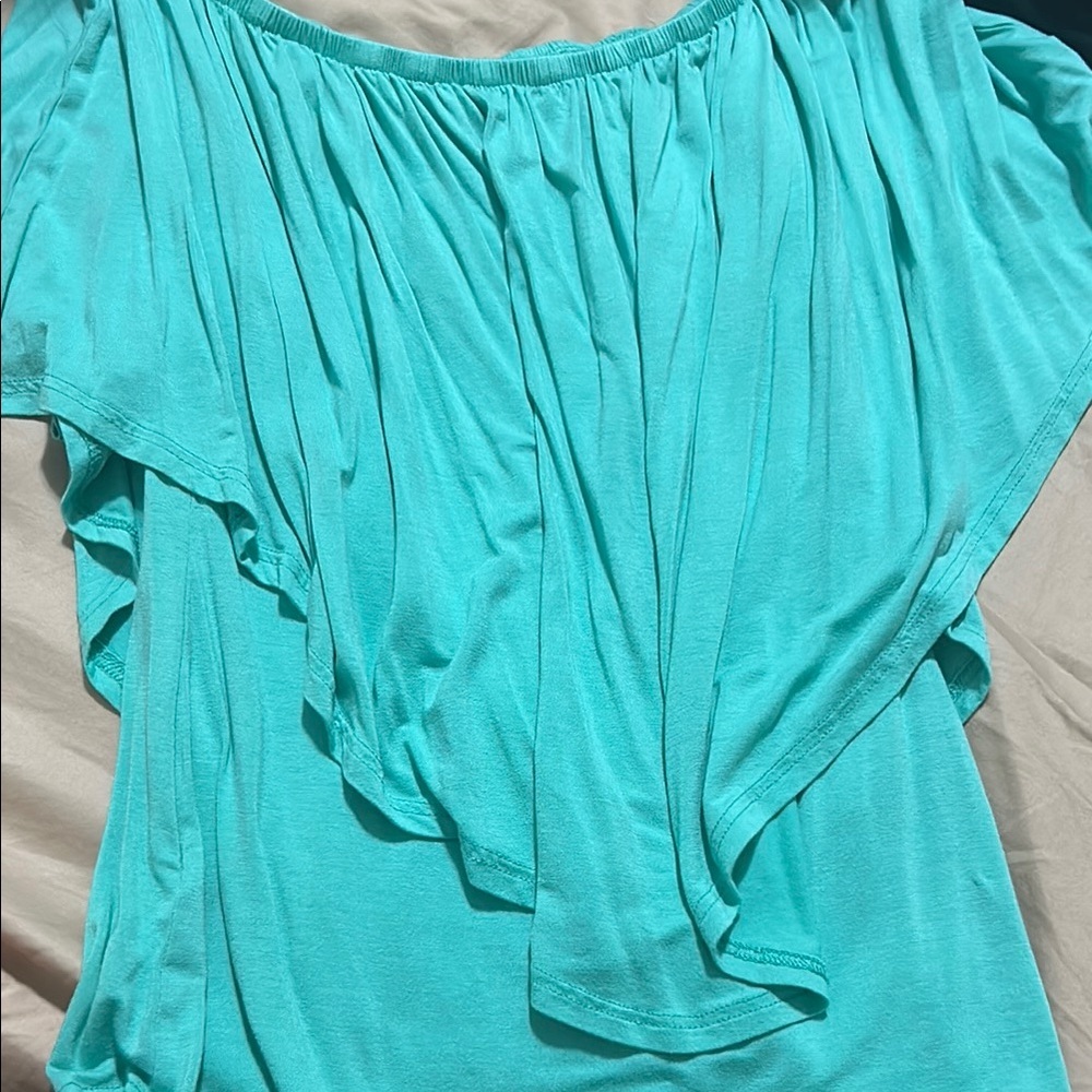 Boston Proper Women's Aqua Off-Shoulder Top - Picture 6 of 6